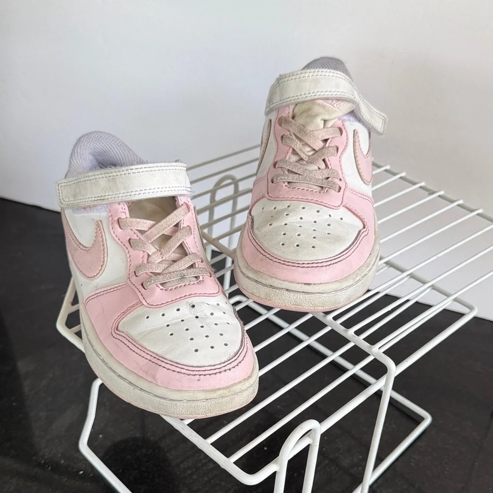 Nike Court Borough Low Pink Recraft Kids Sneakers Size 1 Shoes Strap Adjustable